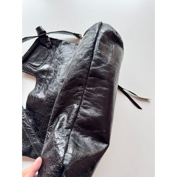 FOLEY + CORINNA Mid City Black Crinkle Leather Foldover Crossbody Bag Purse - Picture 6 of 14